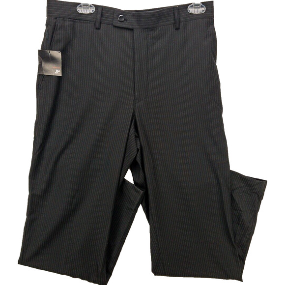 JF Ferrar Dress Pants Men's Size 32X32 Modern Fit Charcoal Pinstriped Poly Blend - Picture 1 of 13